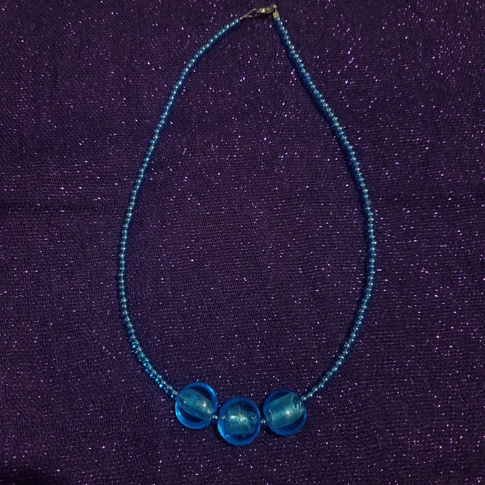 Blue glass choker length necklace